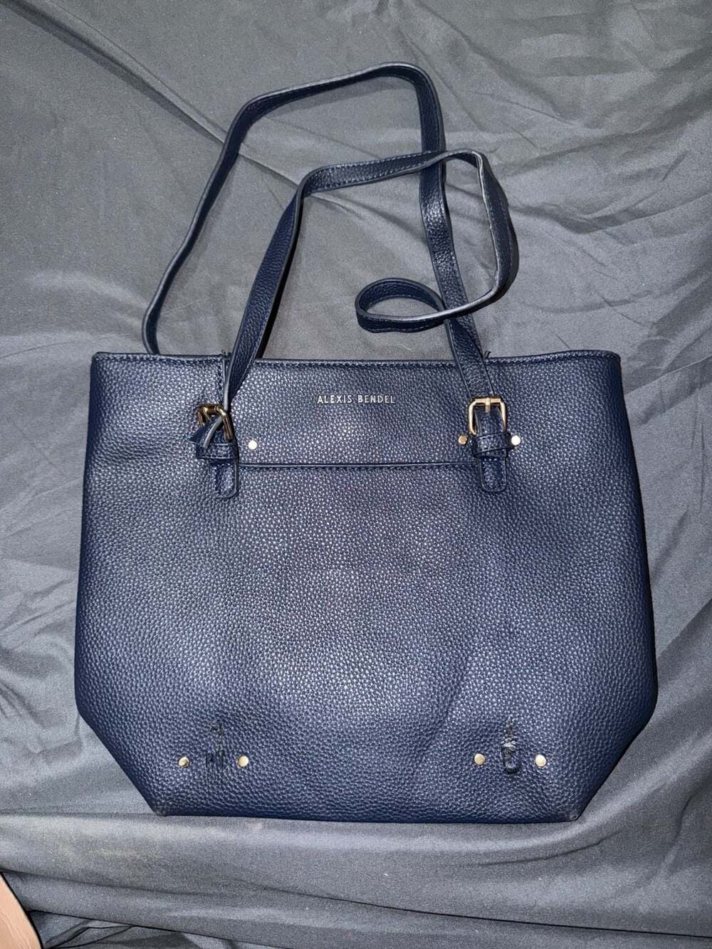 Alexis Bendel Navy Vegan Leather Chic Tote Handbag